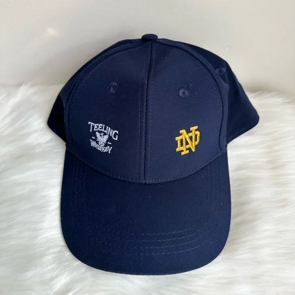 NEW Navy Blue and Gold Notre Dame and Teeling Whisky Embroidered Logo Cap - Picture 14 of 16